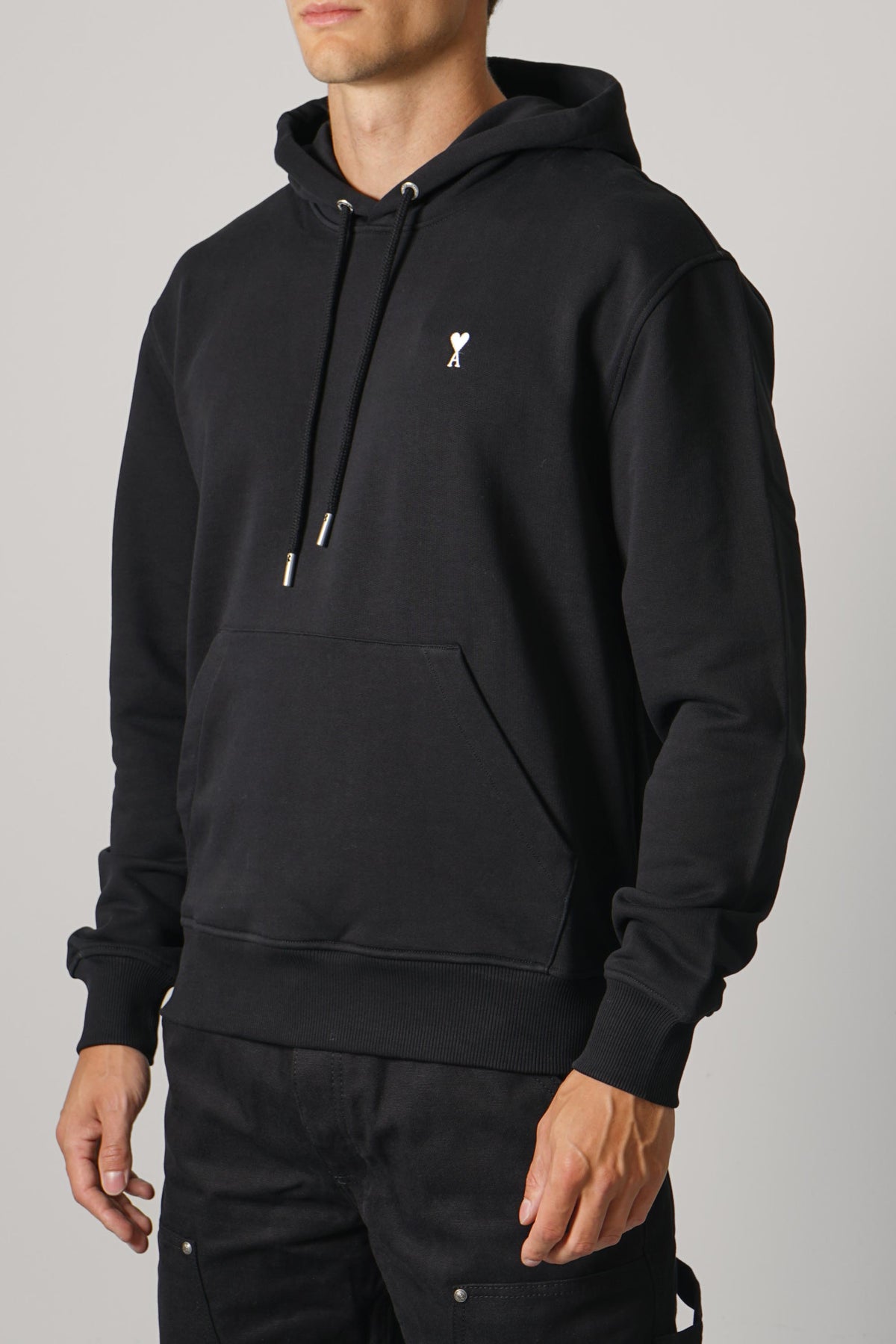 Ami Paris Hoodie with Contrasted Ami de Coeur – Black/White Cream