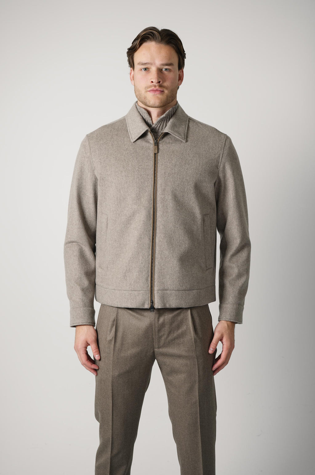 Paul & Shark Shirt Collar Blouson in Loro Piana Storm System Cashmere – Taupe