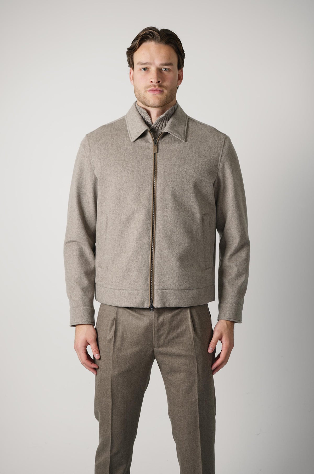 Paul & Shark Shirt Collar Blouson in Loro Piana Storm System Cashmere – Taupe
