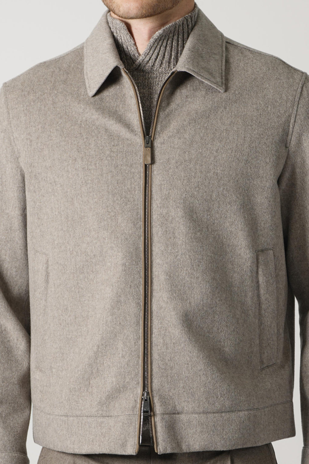 Paul & Shark Shirt Collar Blouson in Loro Piana Storm System Cashmere – Taupe