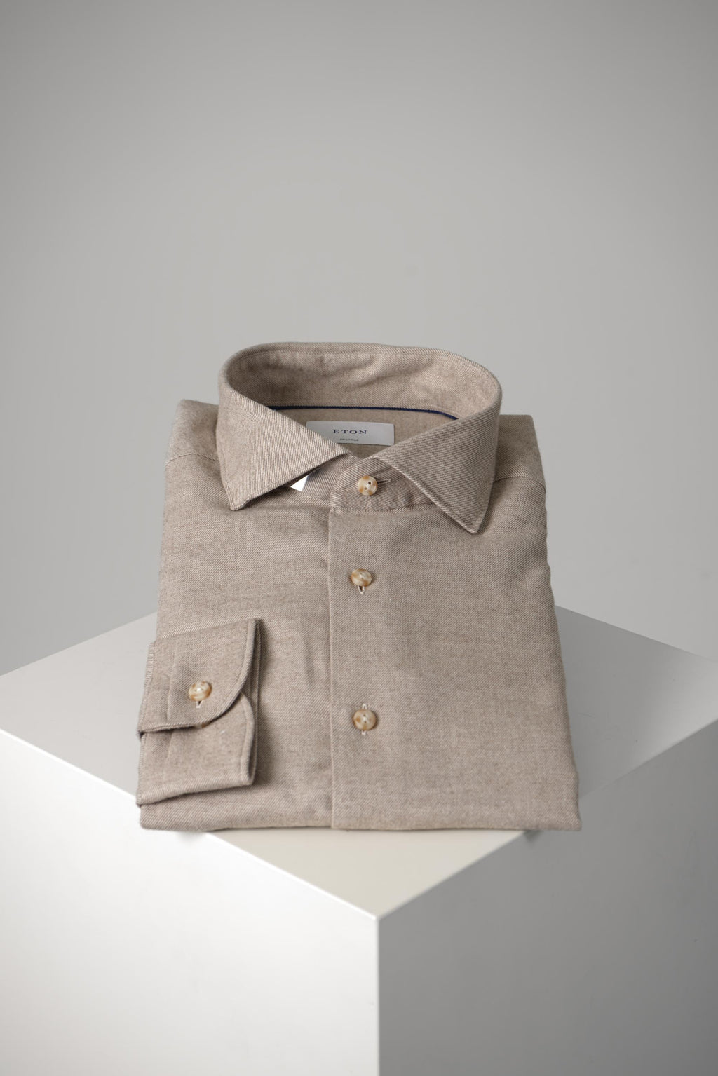 Eton Solid Flannel Shirt Casual Fit – Beige