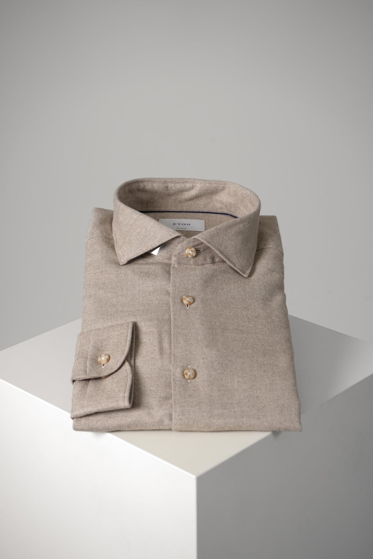 Eton Solid Flannel Shirt Casual Fit – Beige