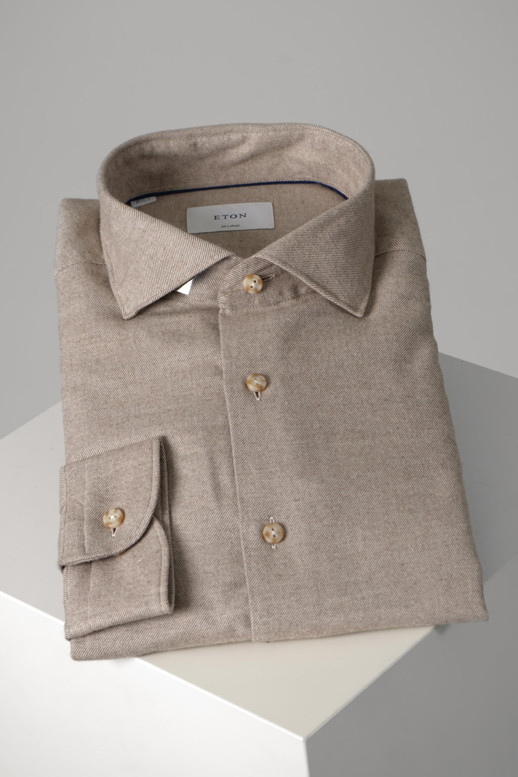 Eton Solid Flannel Shirt Casual Fit – Beige