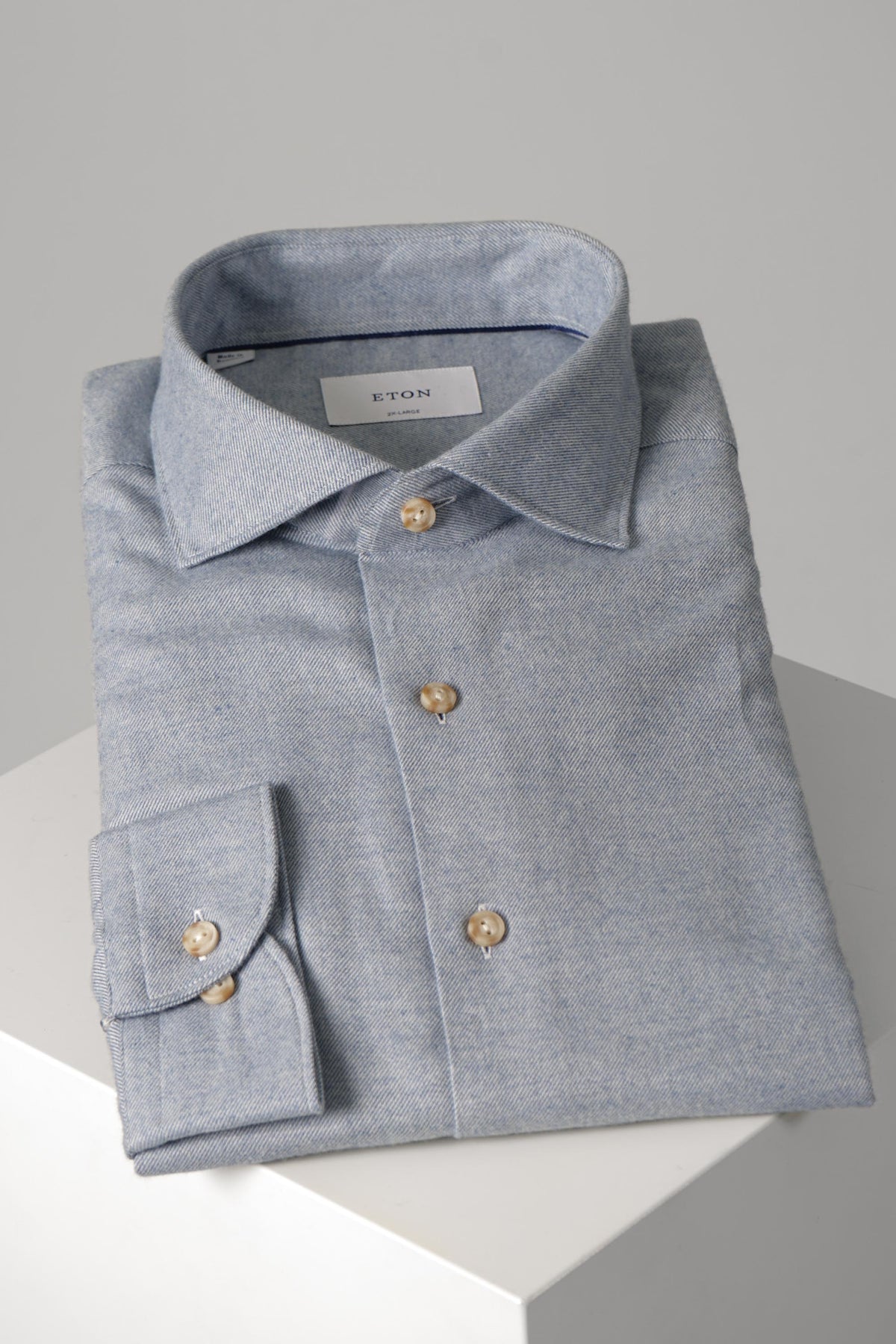 Eton Solid Flannel Shirt Casual Fit – Light Blue