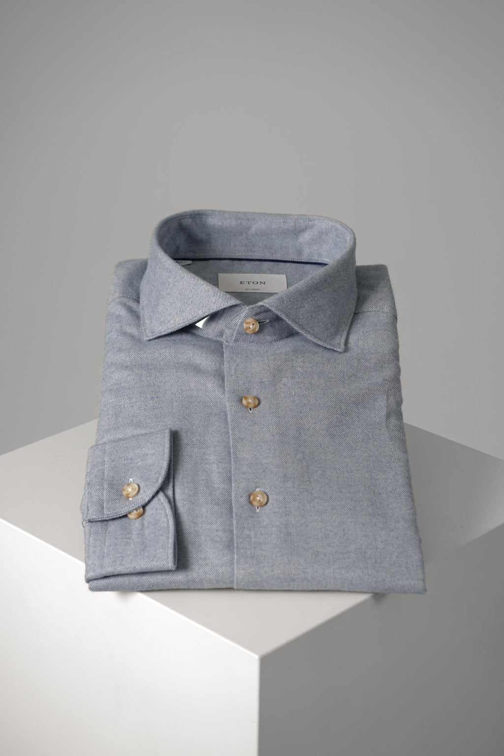 Eton Solid Flannel Shirt Casual Fit – Light Blue