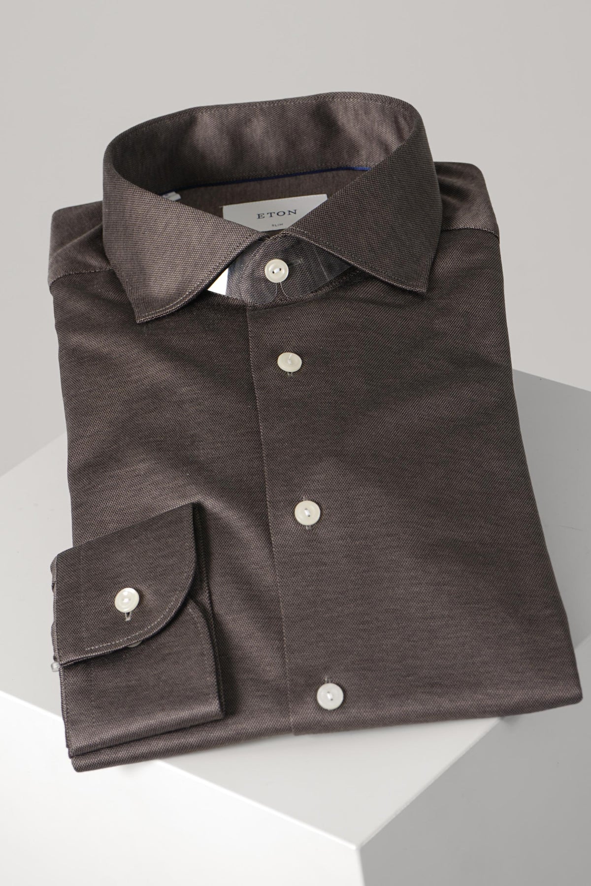 Eton Filo Di Scozia Knit Shirt Slim – Dark Brown