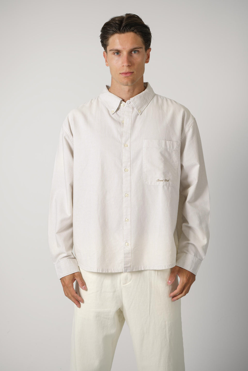 Bram's Fruit Striped Oxford Shirt distressed Longsleeve – Sand