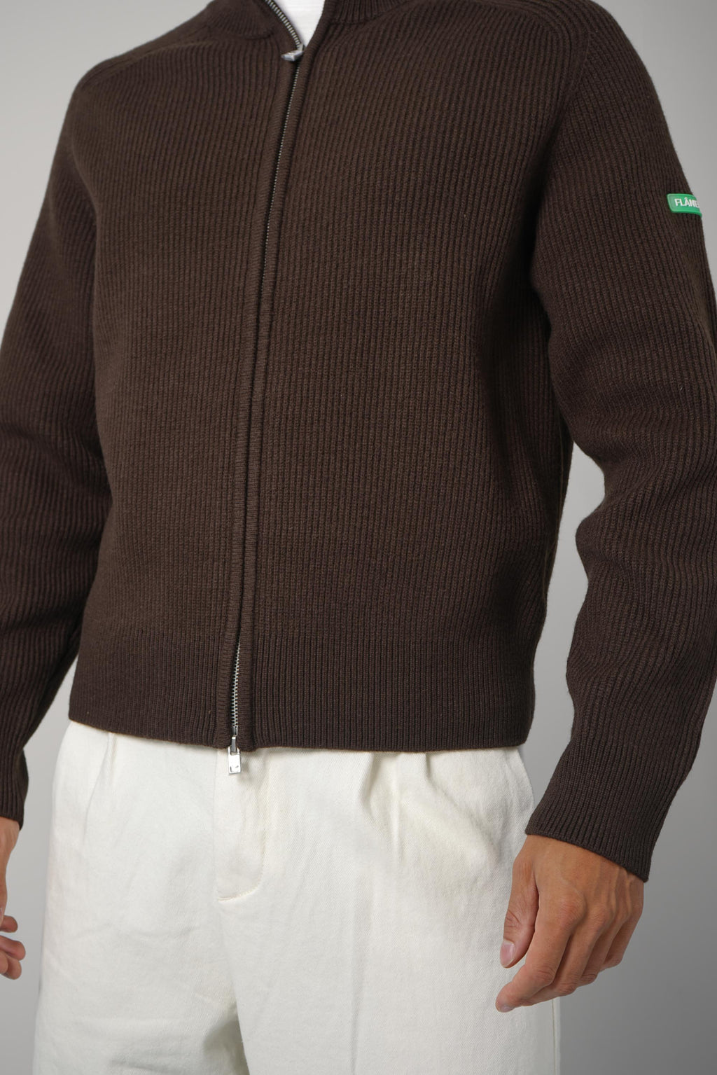 Flaneur Badge Knit Cardigan – Brown