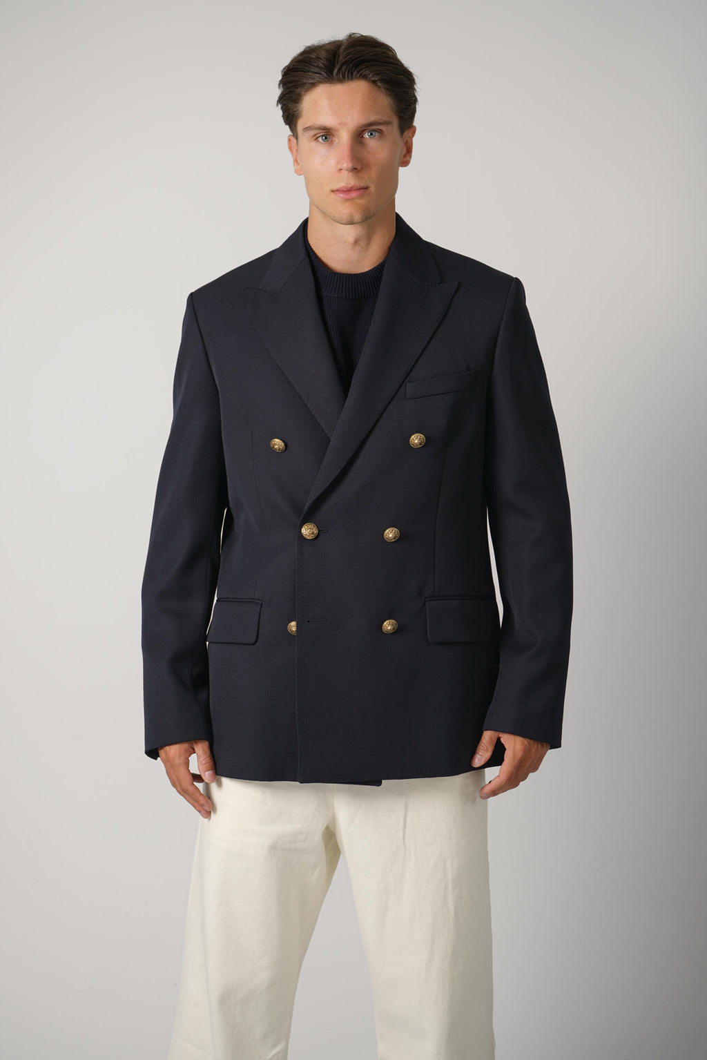 Golden Men's Double Breasted Blazer Compact Gabardine Wool