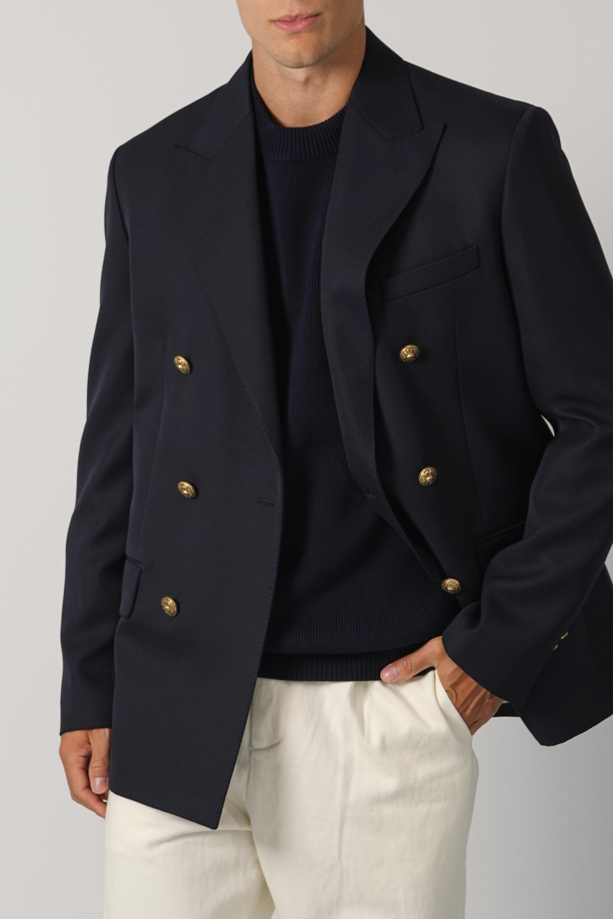 Golden Men's Double Breasted Blazer Compact Gabardine Wool