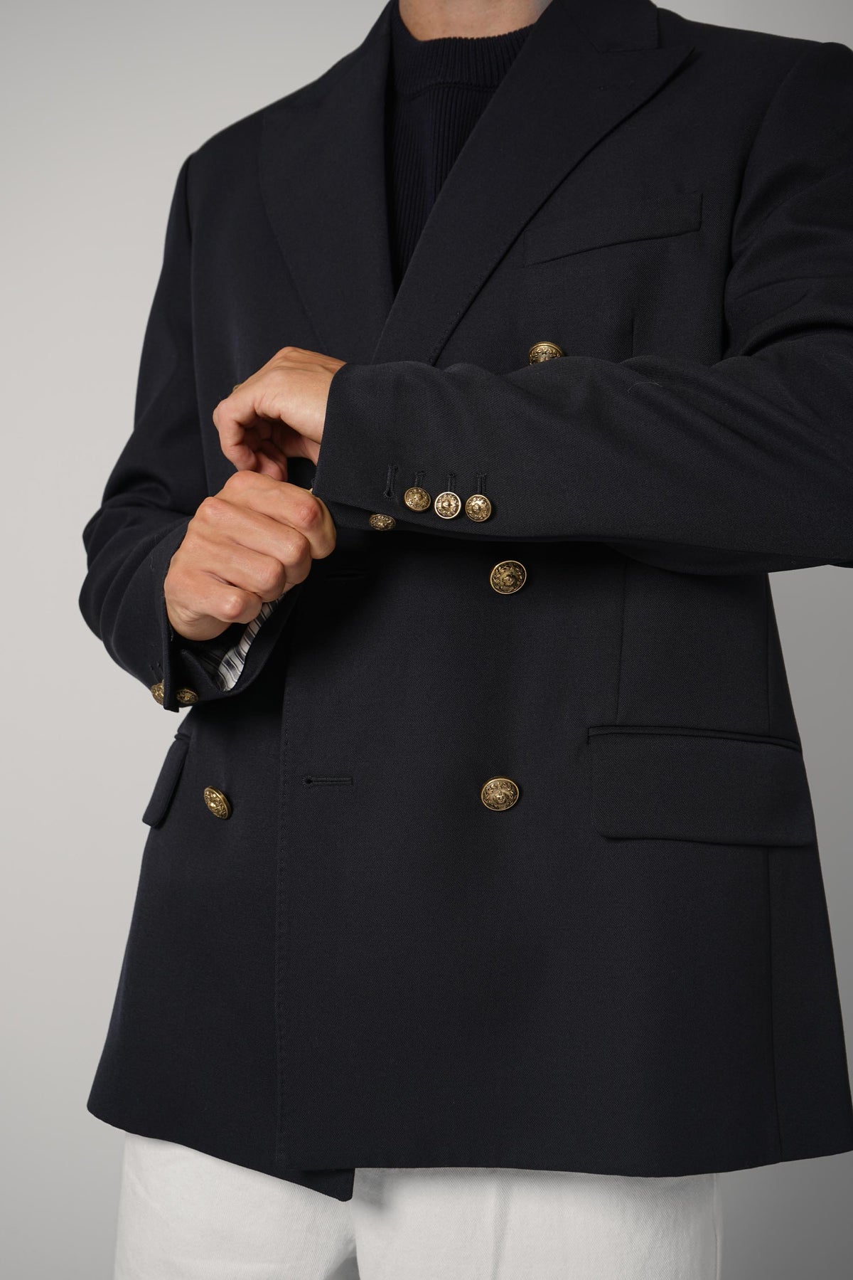 Golden Men's Double Breasted Blazer Compact Gabardine Wool