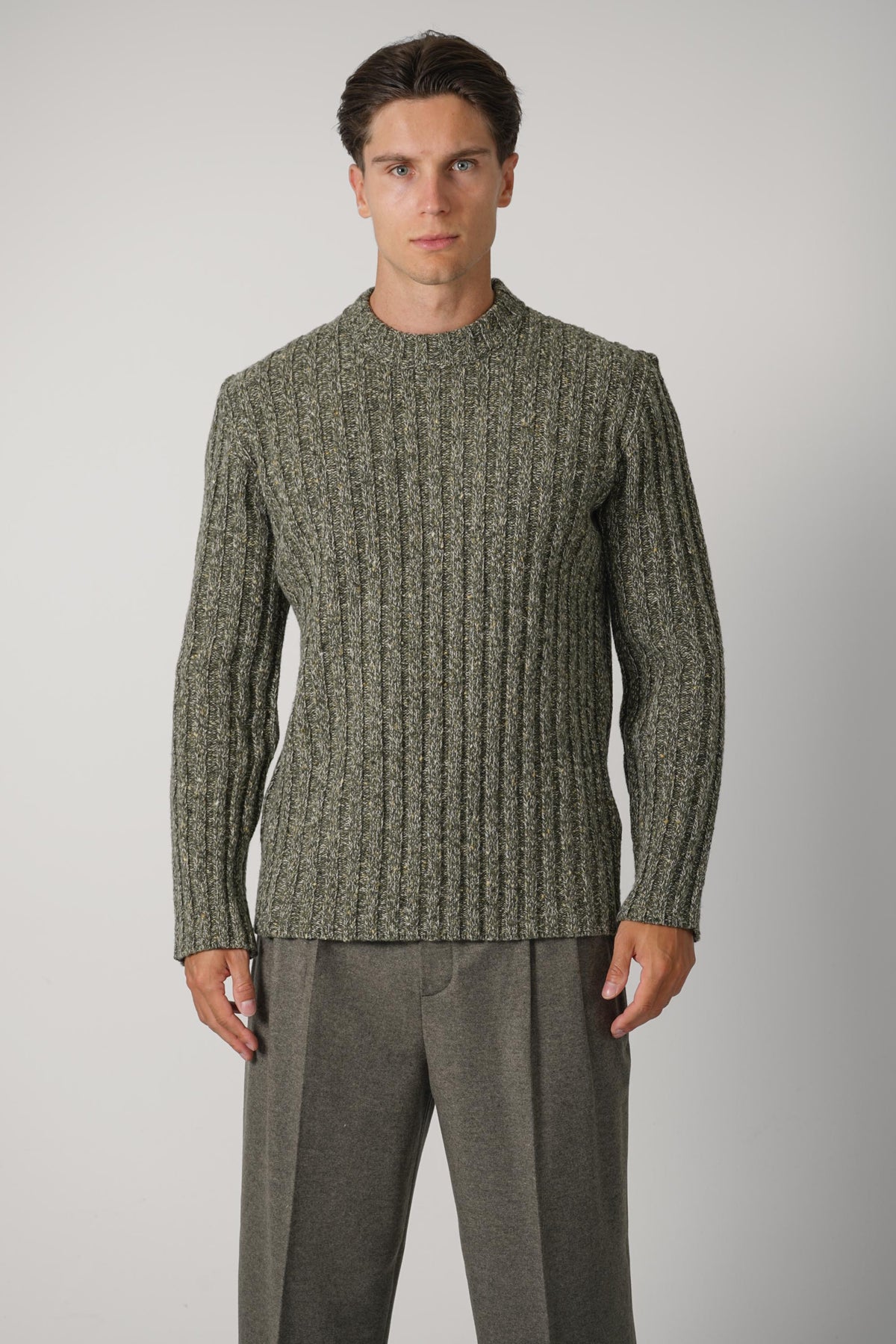 Golden Goose Journey Men's Knit Crewneck Royce Wool Mouline Ribs Golden Logo – Xxs Forest Green