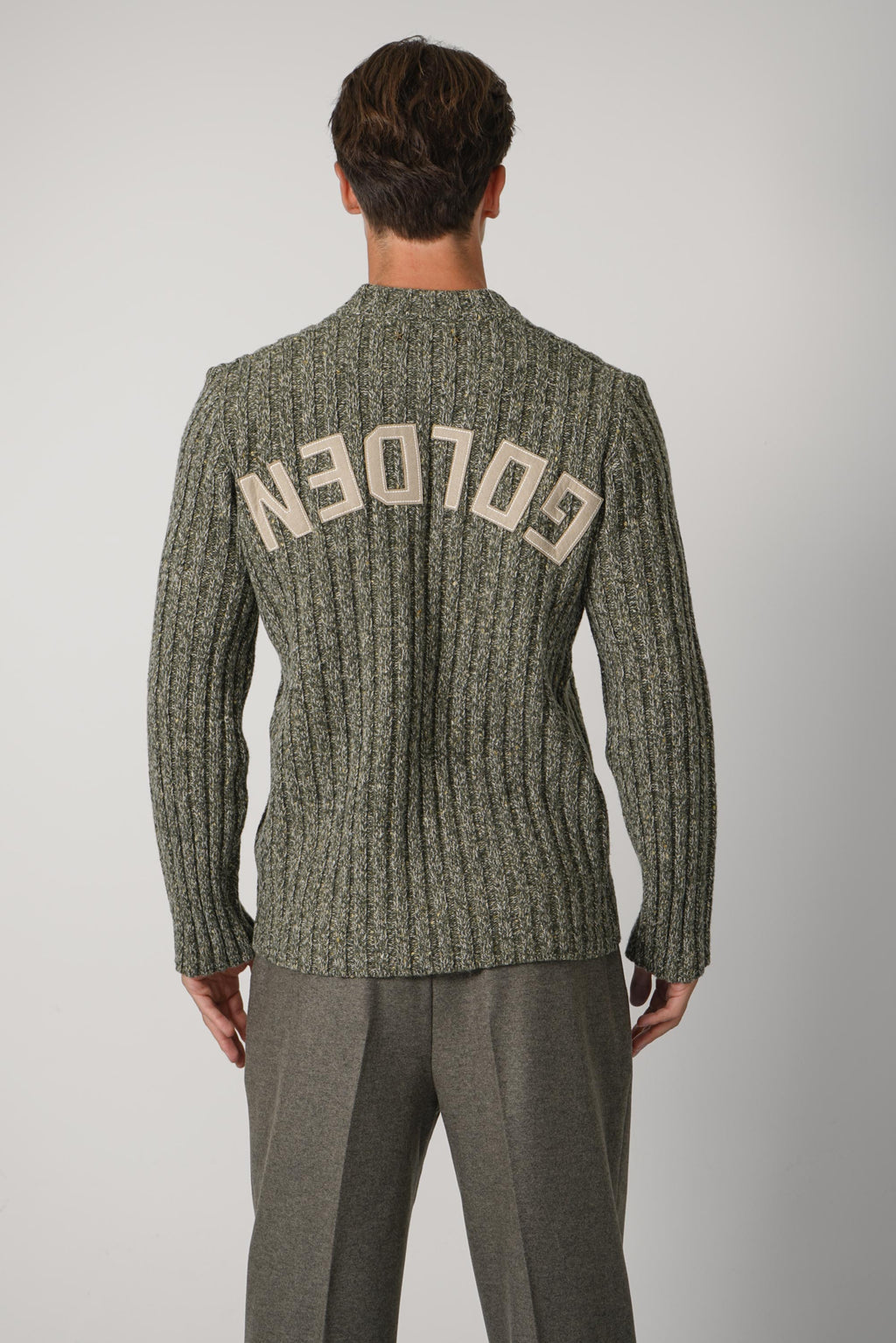 Golden Goose Journey Men's Knit Crewneck Royce Wool Mouline Ribs Golden Logo – Xxs Forest Green