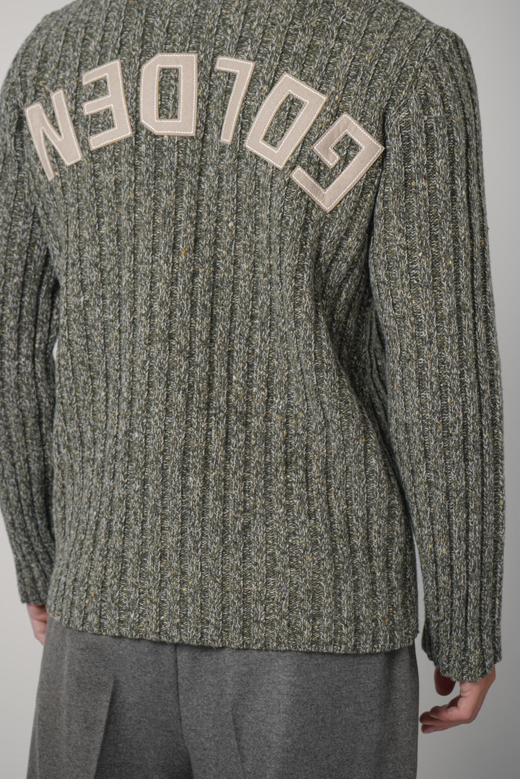 Golden Goose Journey Men's Knit Crewneck Royce Wool Mouline Ribs Golden Logo – Xxs Forest Green