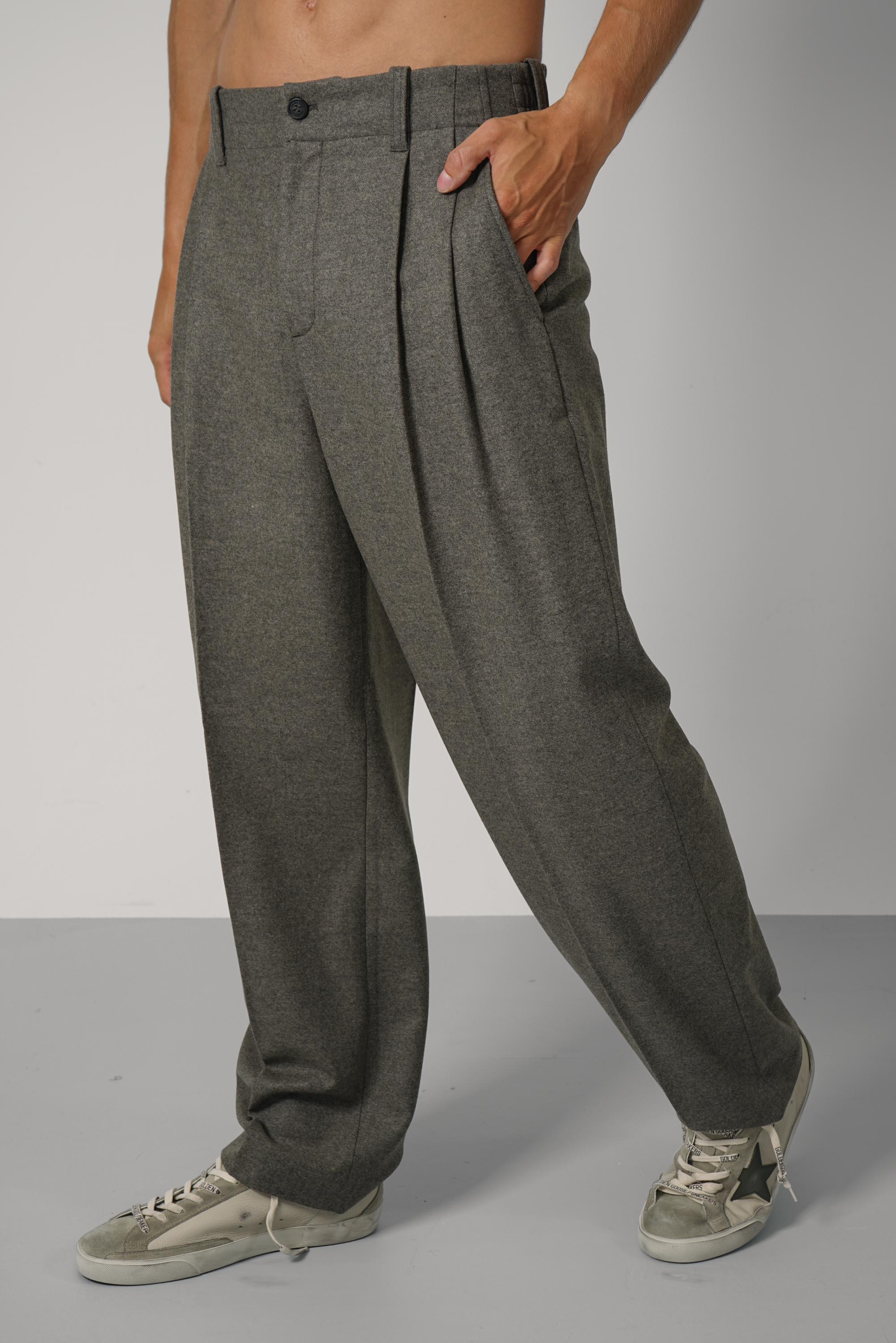 Golden Goose Journey Men's Slacks Jogging Virgin Wool Flanel – Loden Grey