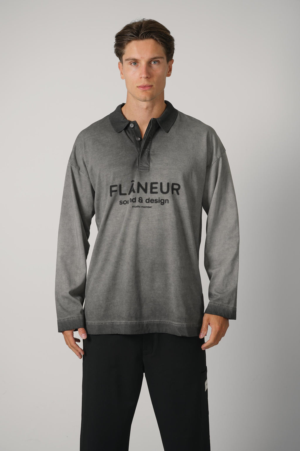 Flaneur Sound & Design Studio Member Polo Long Sleeve – Washed Grey