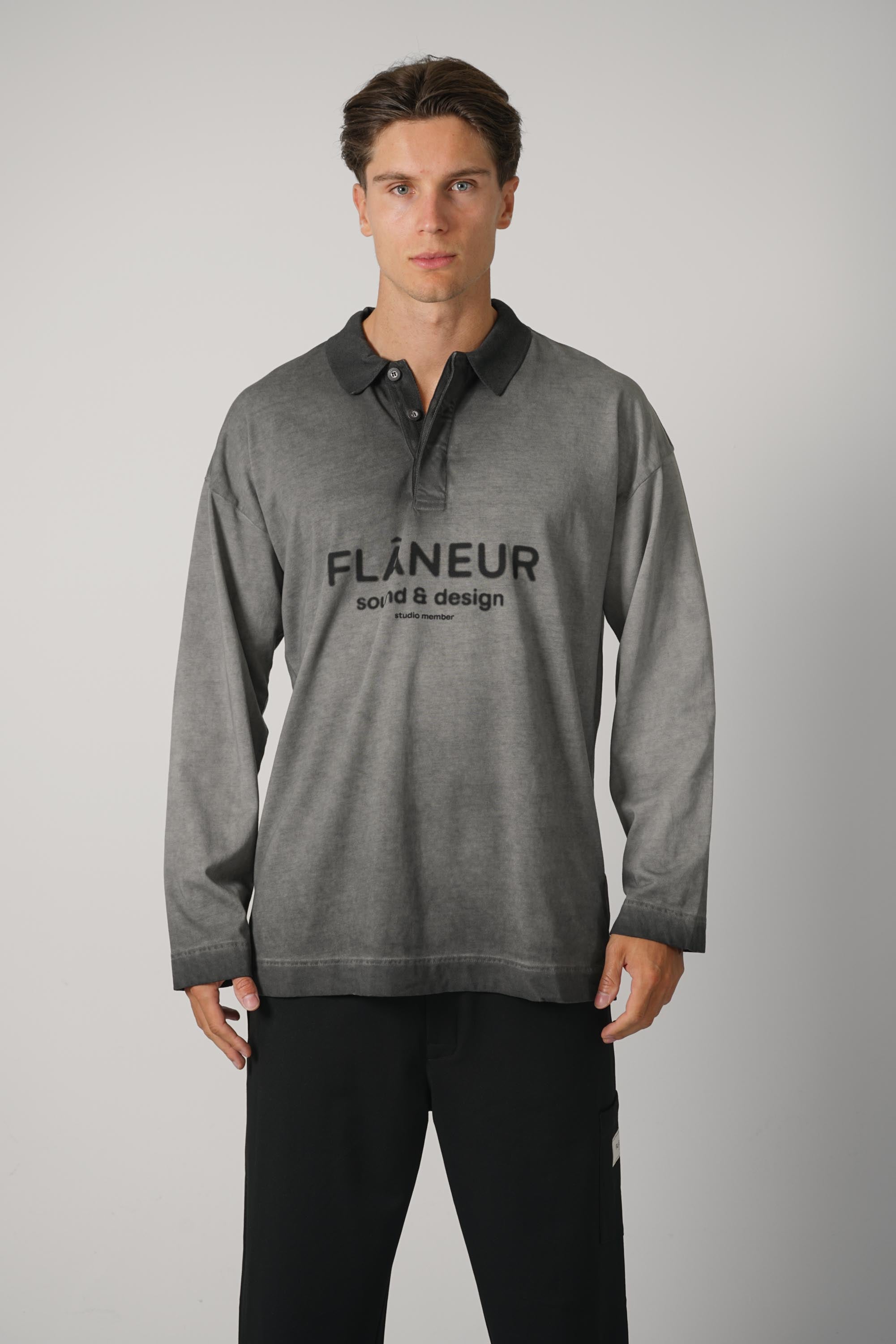 Flaneur Sound & Design Studio Member Polo Long Sleeve – Washed Grey