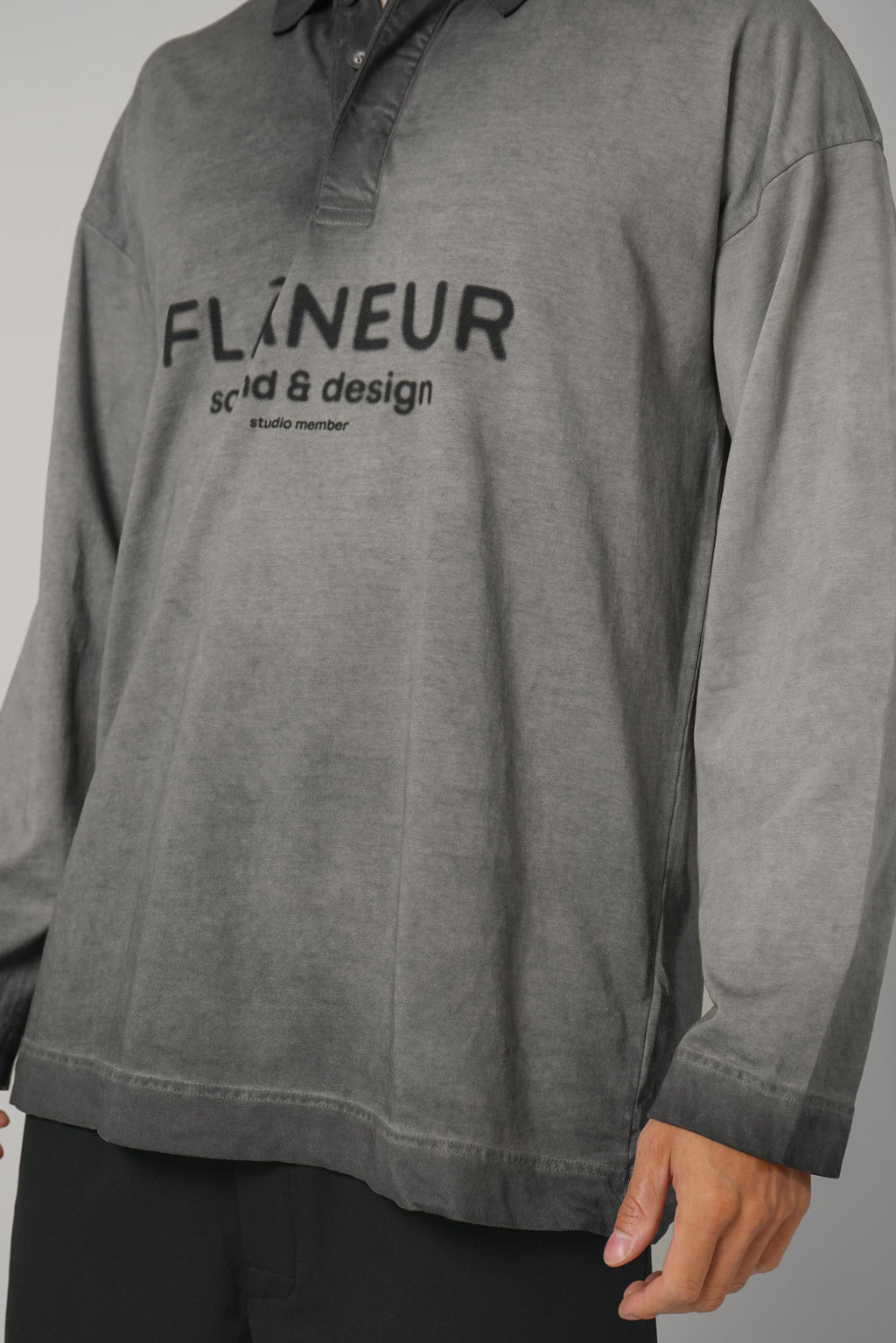 Flaneur Sound & Design Studio Member Polo Long Sleeve – Washed Grey