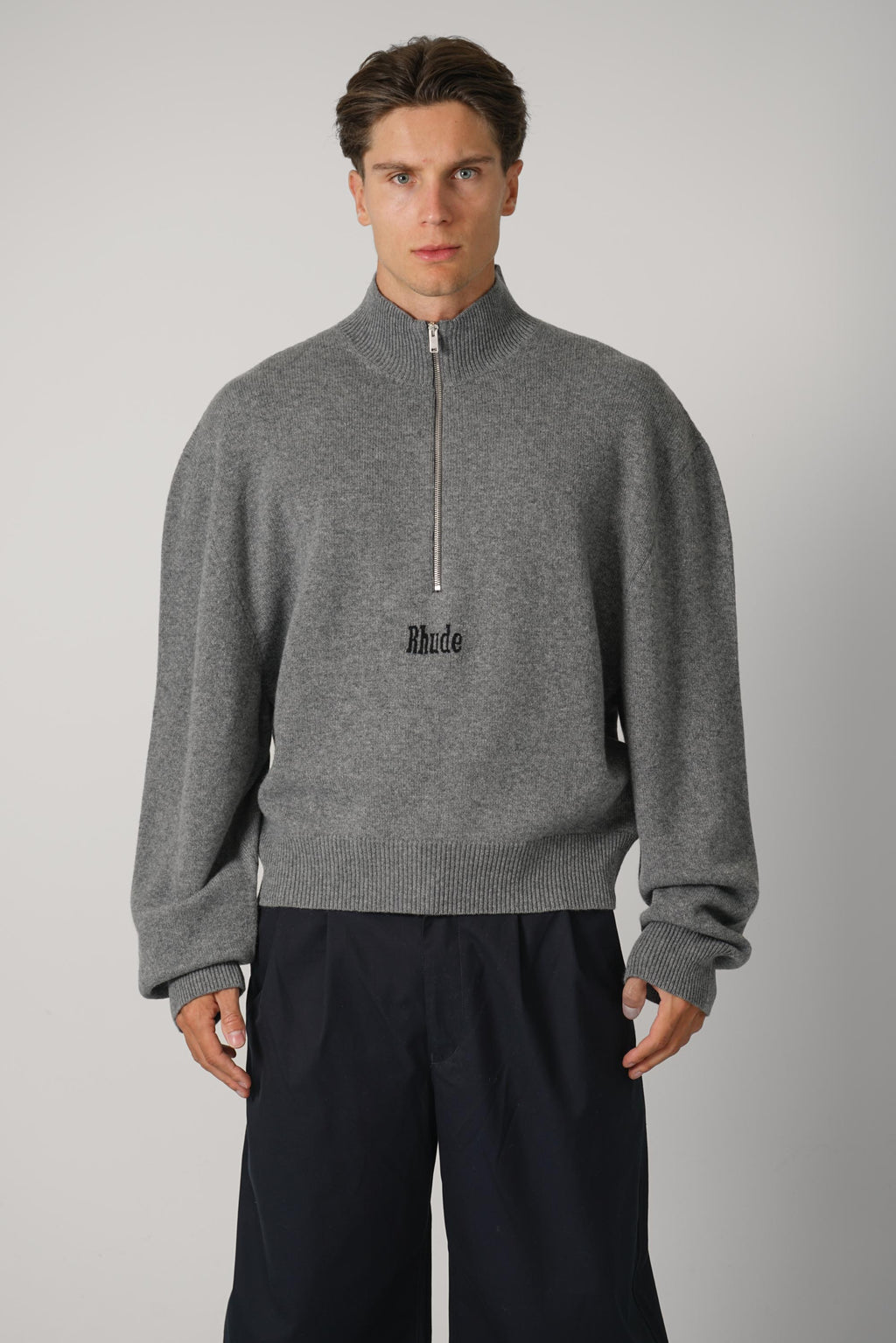 Rhude Quarter Zip Knit Top – Grey