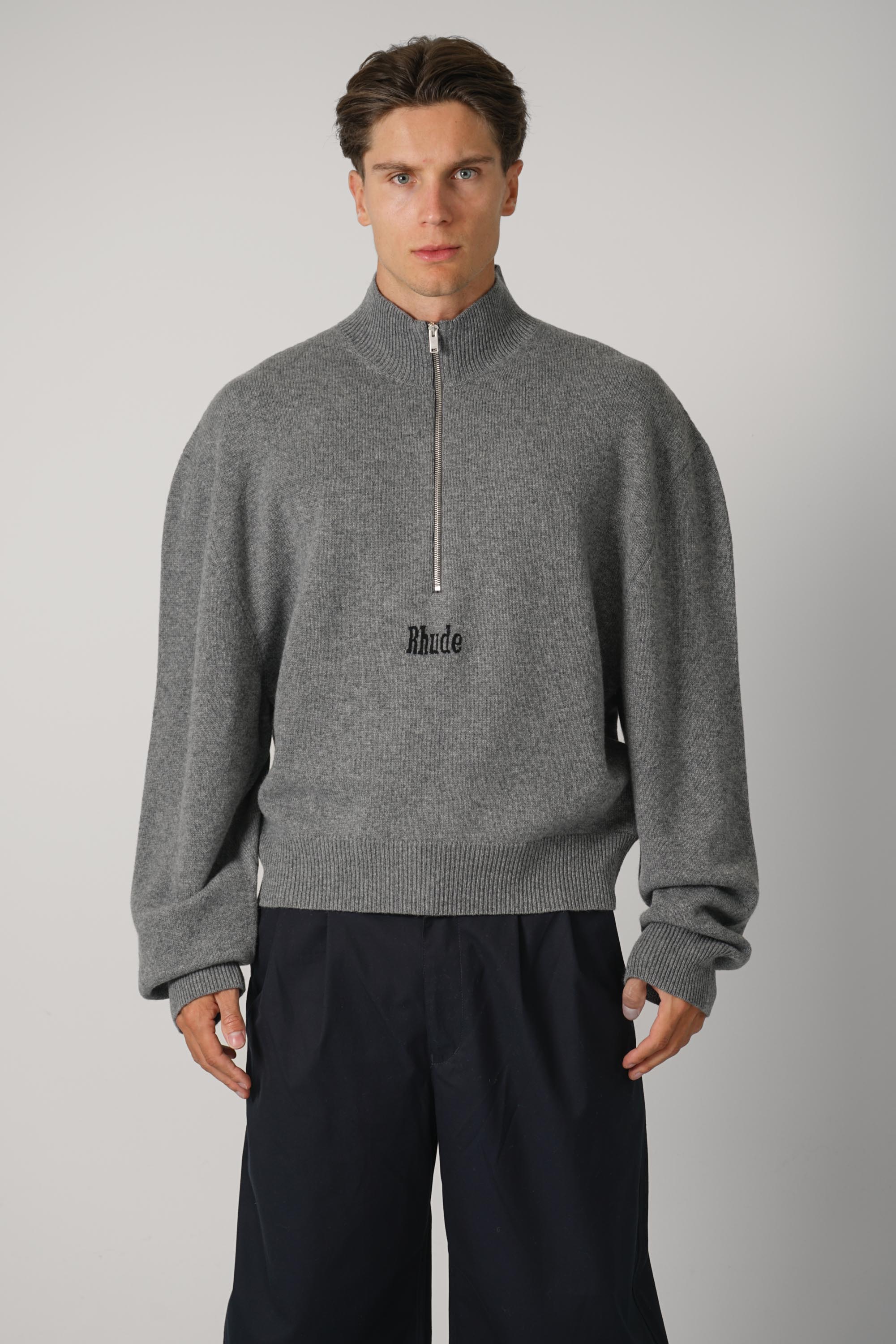 Rhude Quarter Zip Knit Top – Grey