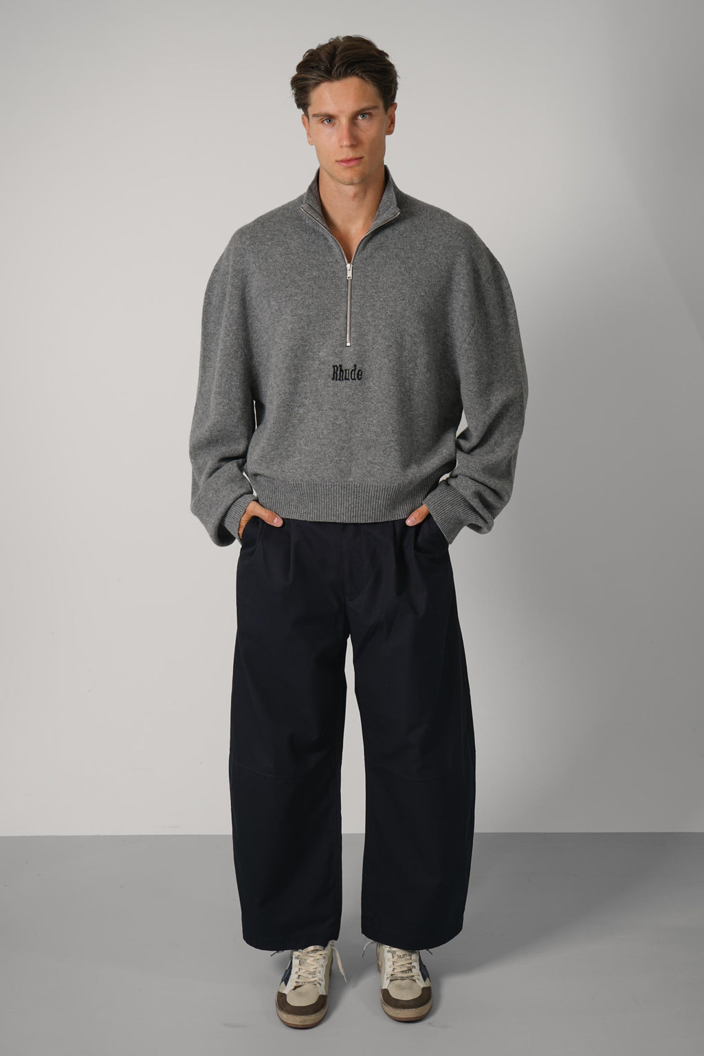 Rhude Quarter Zip Knit Top – Grey
