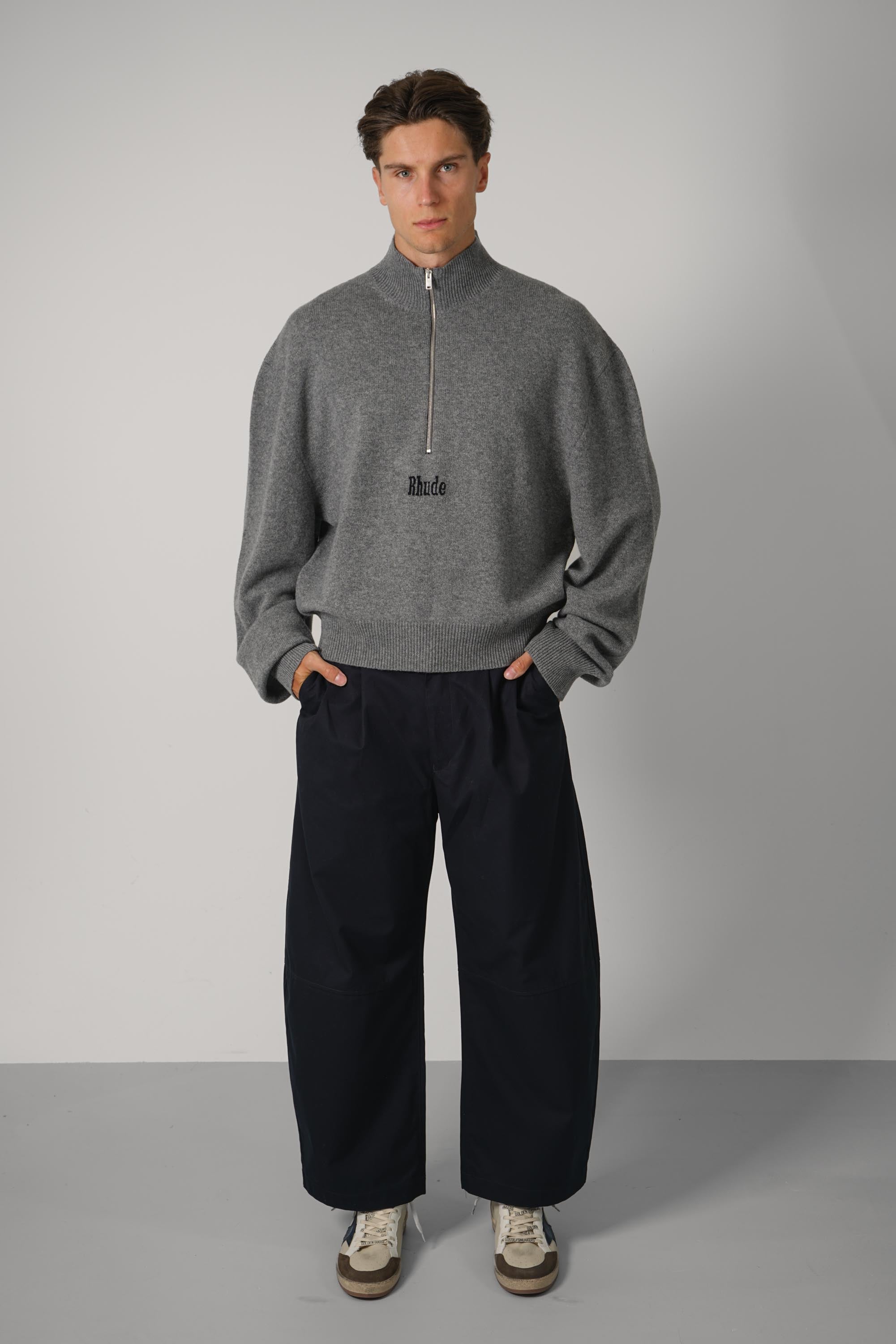 Rhude Quarter Zip Knit Top – Grey
