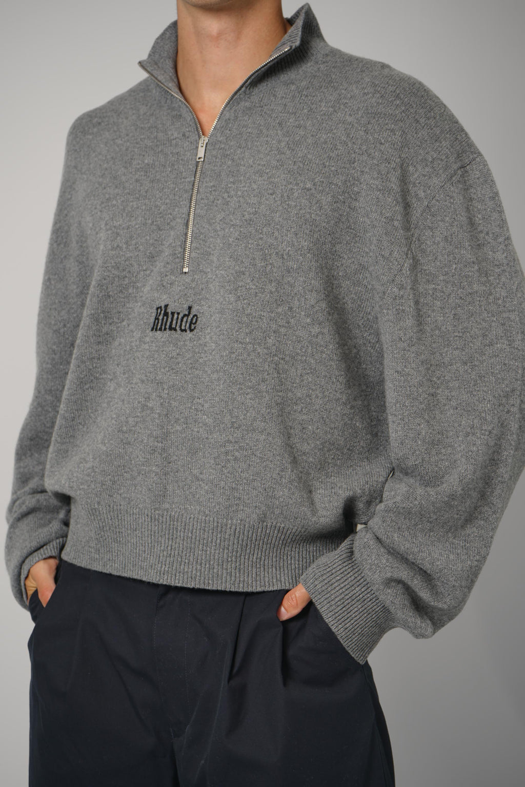 Rhude Quarter Zip Knit Top – Grey