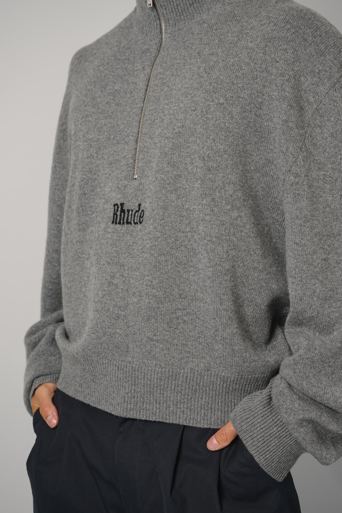 Rhude Quarter Zip Knit Top – Grey