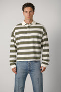 Rhude Fontaine Striped LS Polo Shirt – Cream / Olive Green