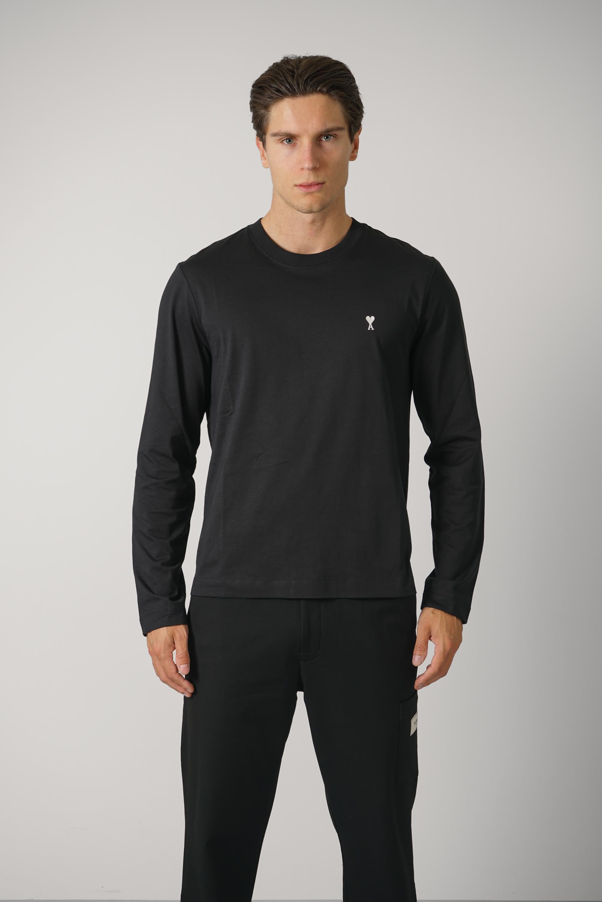Long Sleeves T-Shirt with Contrasted Ami de Coeur – Black/White Cream