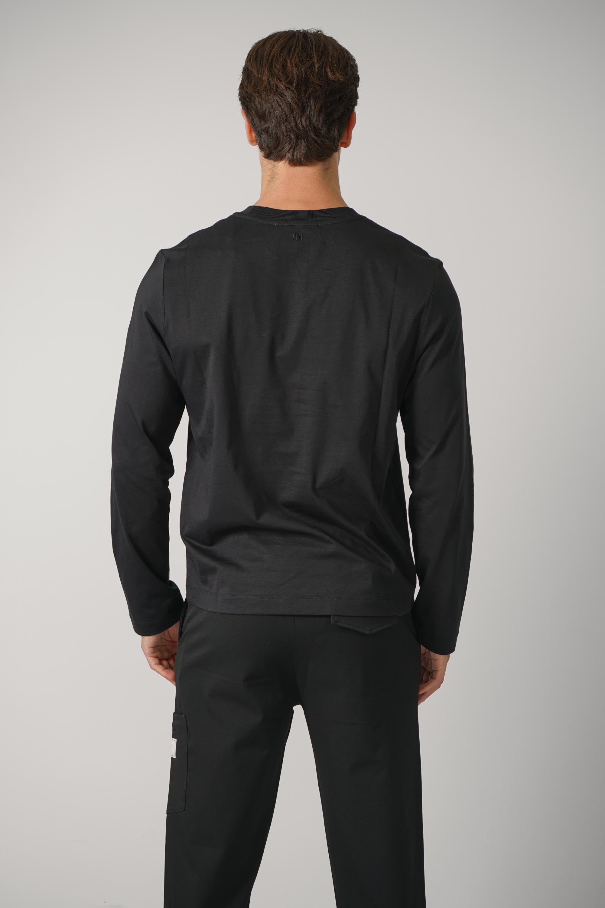 Long Sleeves T-Shirt with Contrasted Ami de Coeur – Black/White Cream