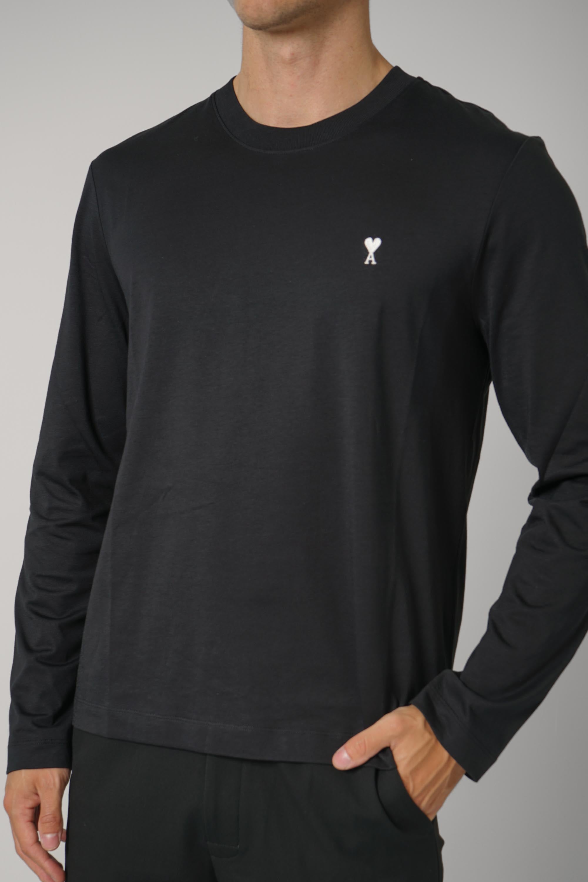 Long Sleeves T-Shirt with Contrasted Ami de Coeur – Black/White Cream
