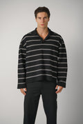 Long Sleeves Striped Polo – Black/White