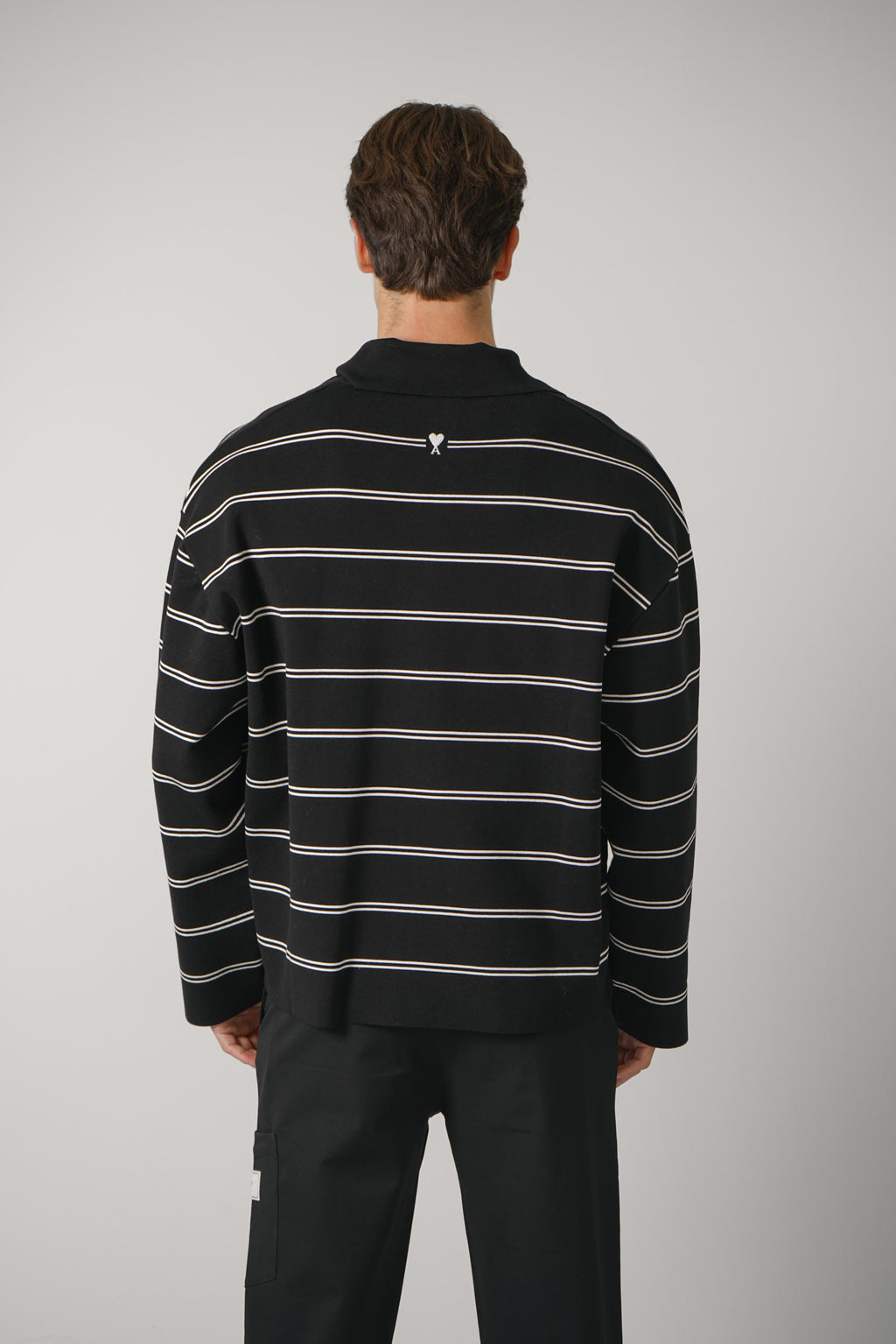 Long Sleeves Striped Polo – Black/White