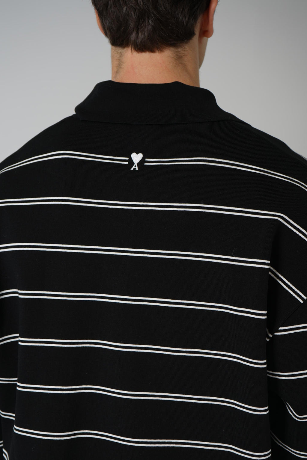 Long Sleeves Striped Polo – Black/White