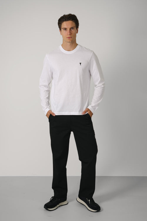 Ami Paris Long Sleeves T-Shirt with Contrasted Ami de Coeur – White/Black