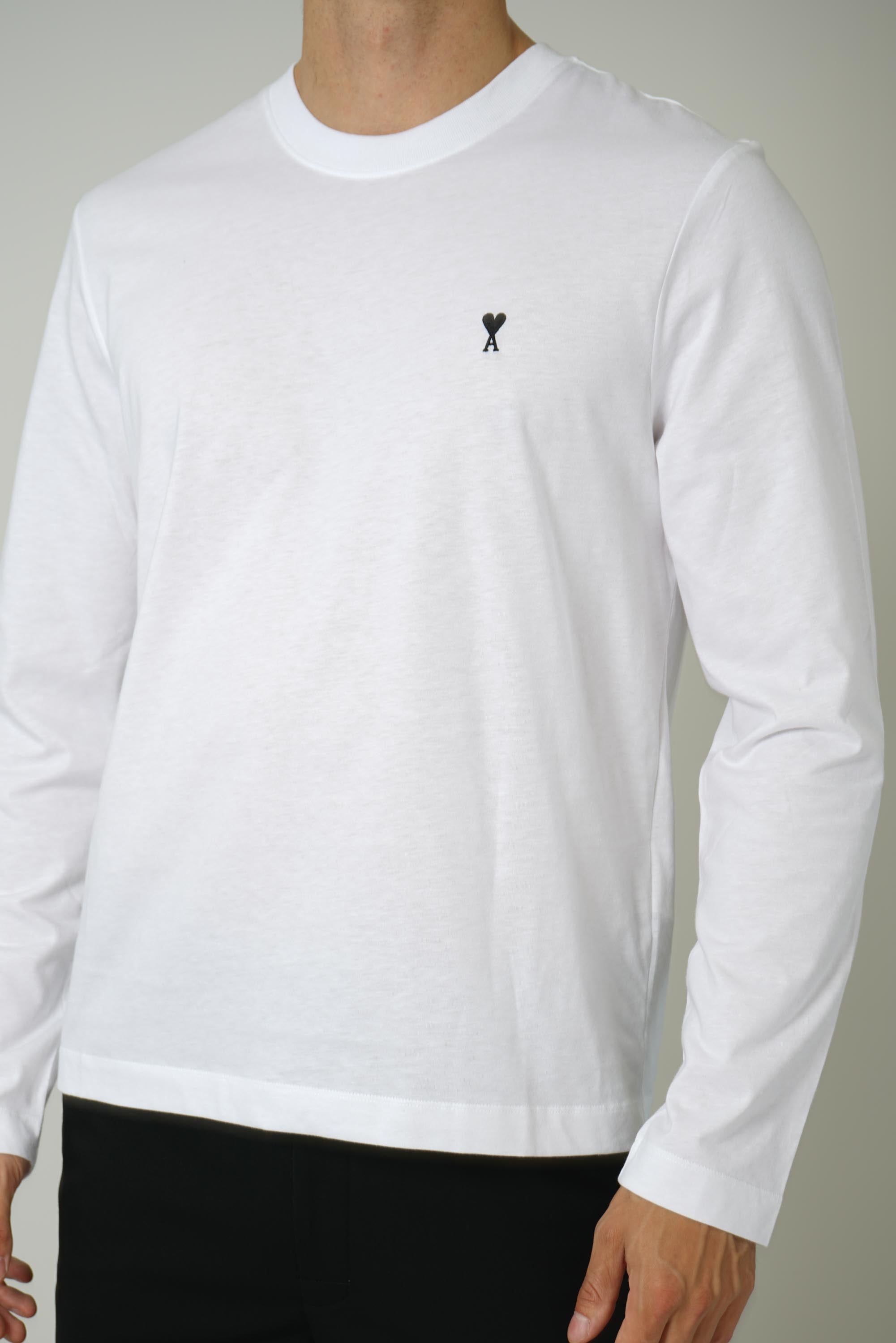 Long Sleeves T-Shirt with Contrasted Ami de Coeur – White/Black