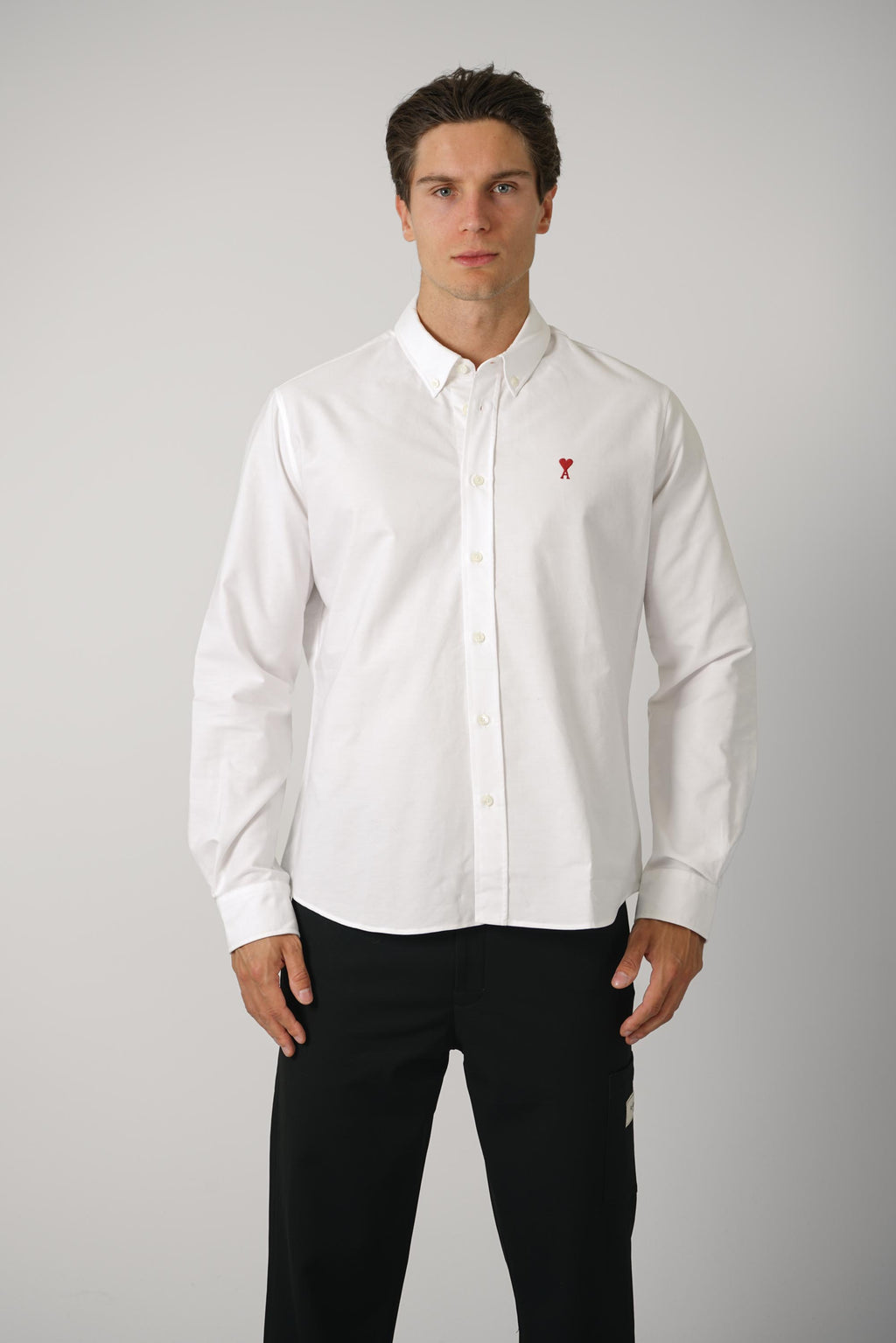 Classic Shirt Button Down Collar with Embroidered Ami de Coeur – Natural White