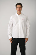 Classic Shirt Button Down Collar with Embroidered Ami de Coeur – Natural White