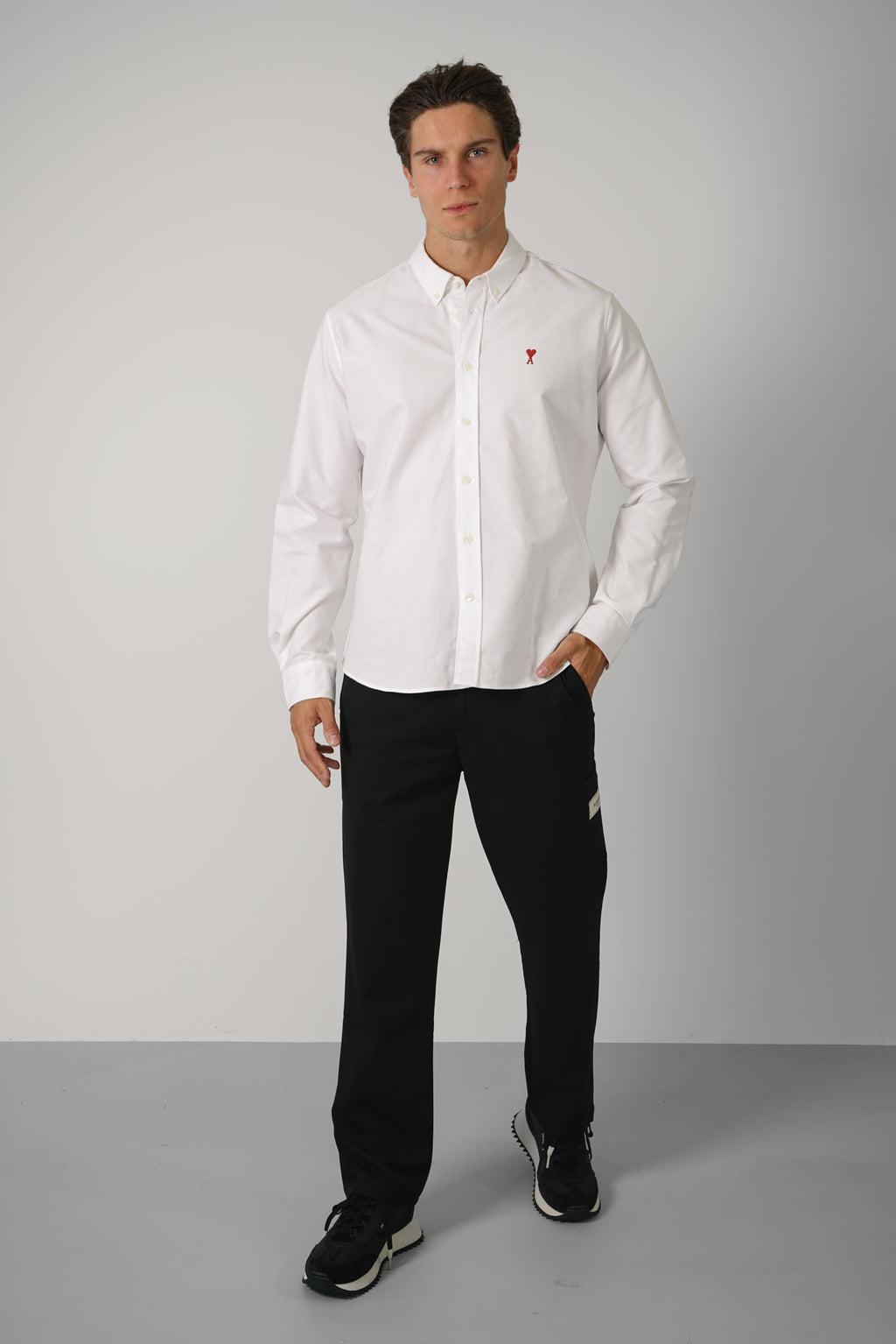 Classic Shirt Button Down Collar with Embroidered Ami de Coeur – Natural White