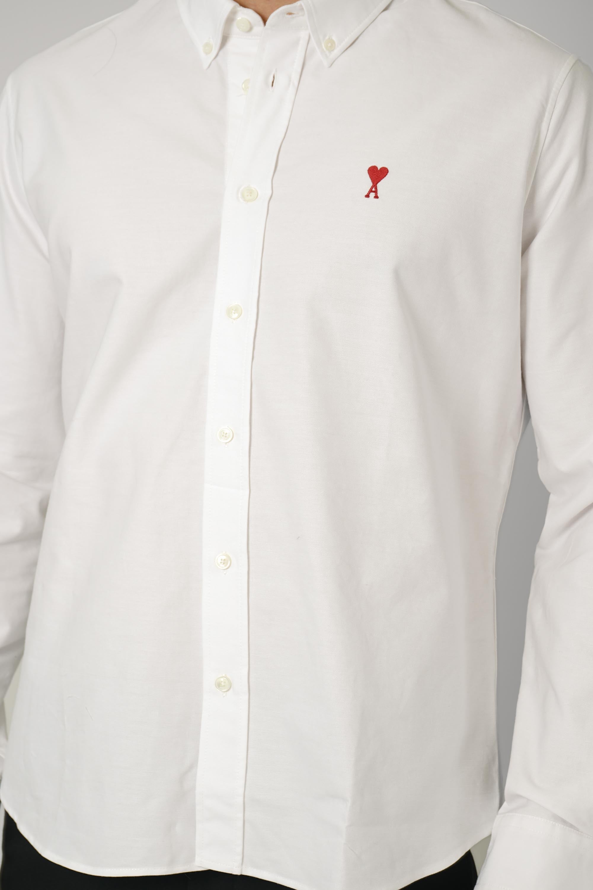 Classic Shirt Button Down Collar with Embroidered Ami de Coeur – Natural White