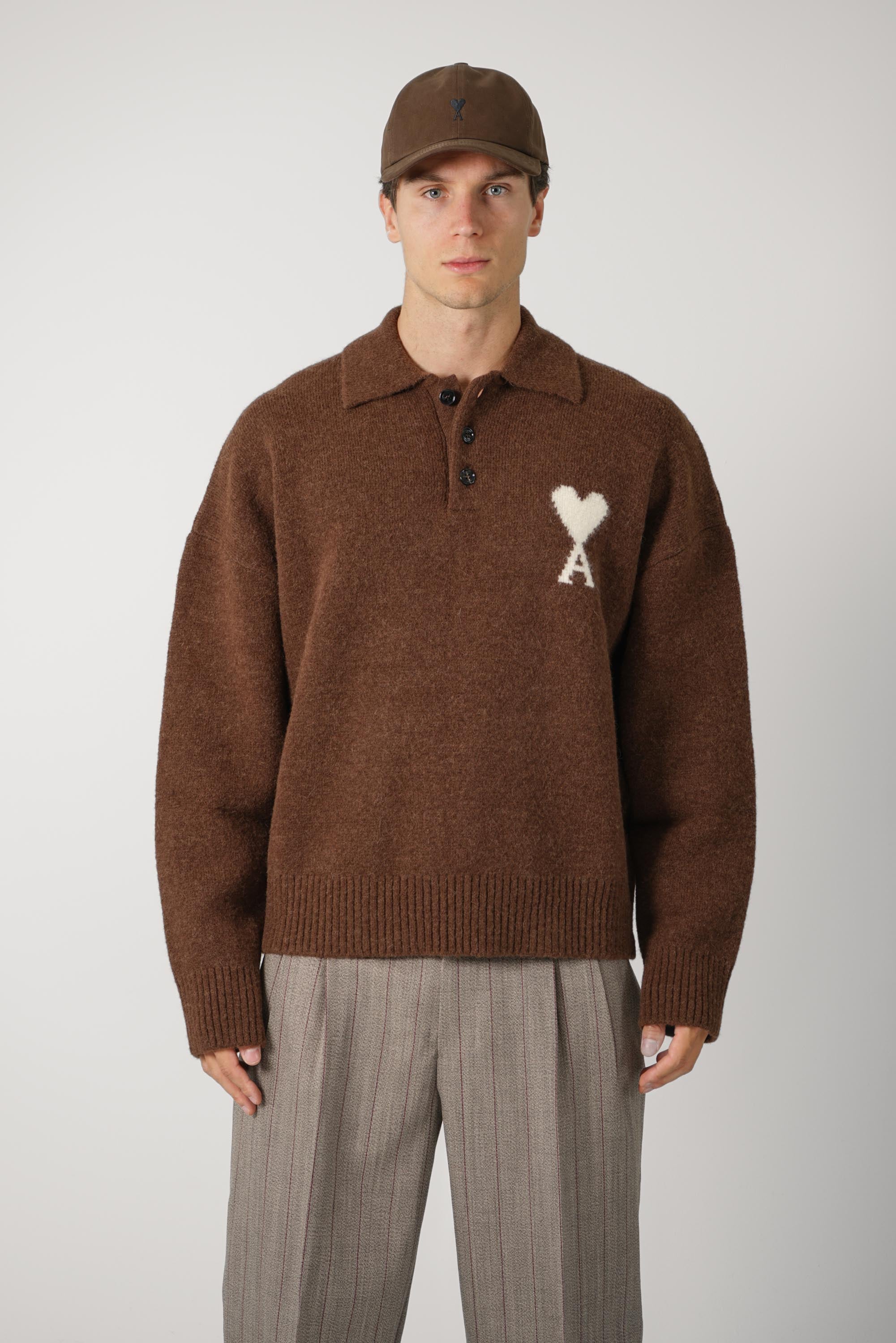 Polo Sweater with Ami de Coeur – Chocolate Brown/Ecru