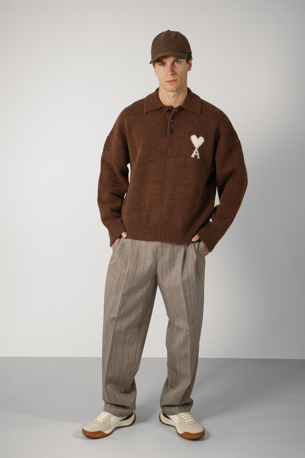 Polo Sweater with Ami de Coeur – Chocolate Brown/Ecru