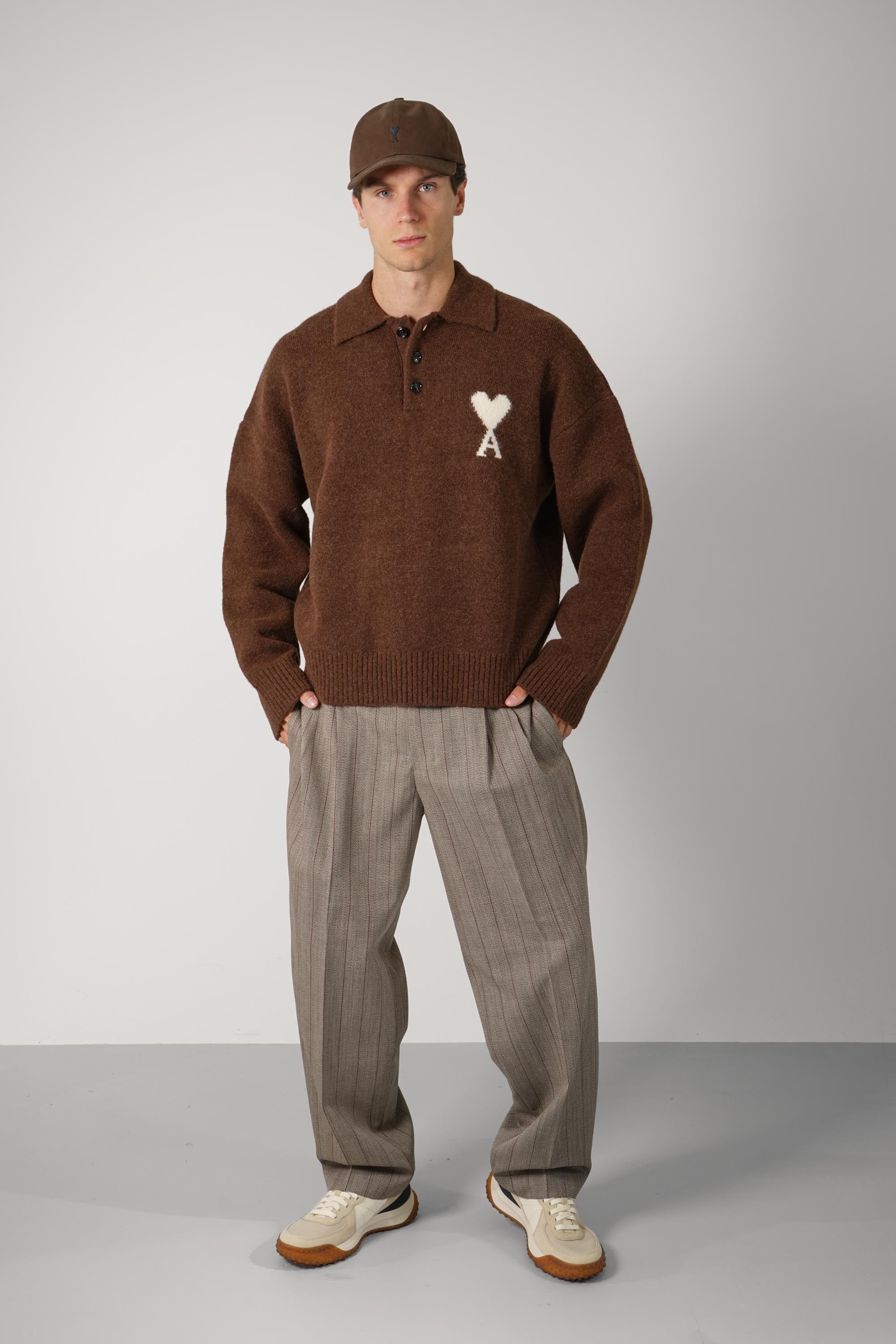 Polo Sweater with Ami de Coeur – Chocolate Brown/Ecru