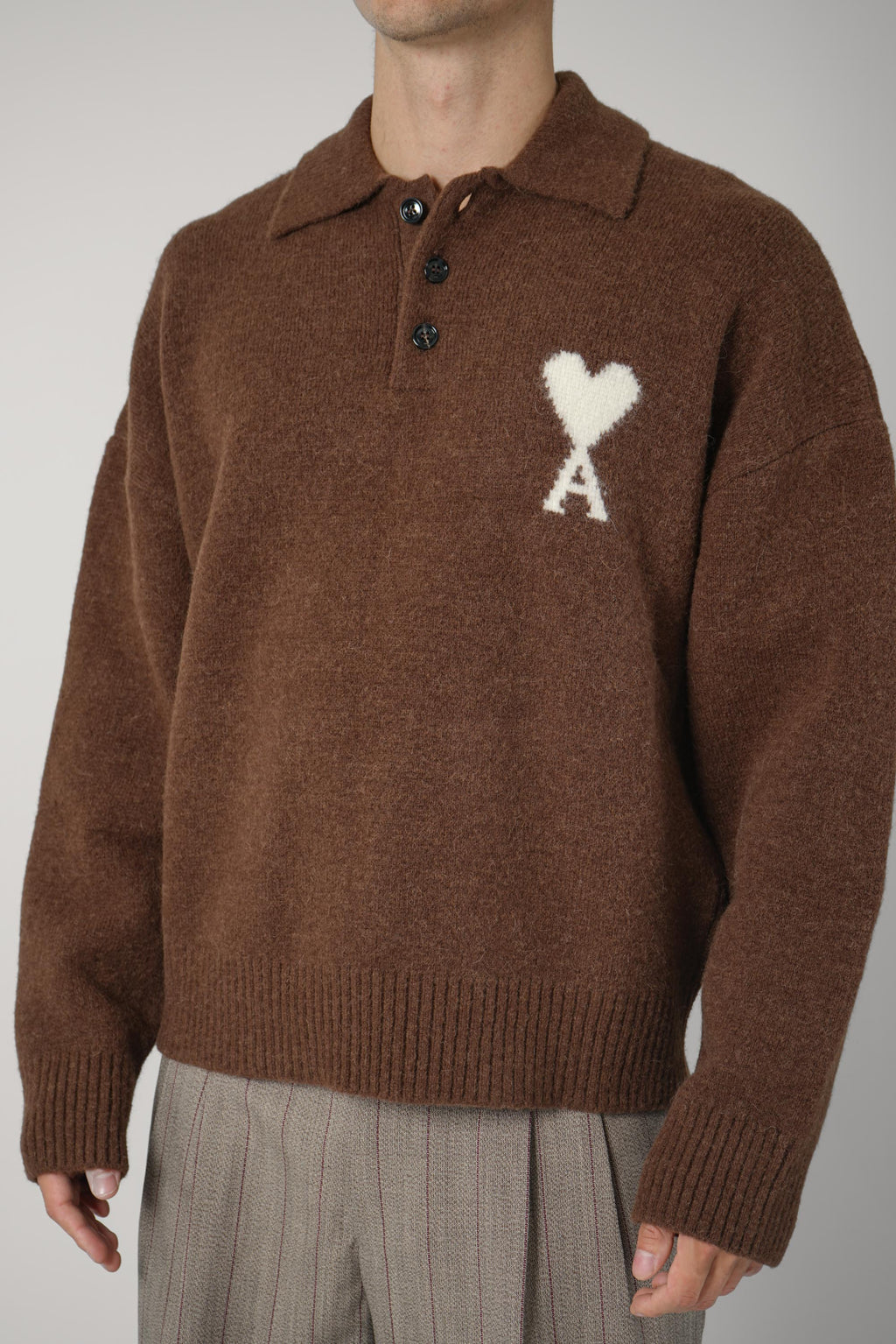 Polo Sweater with Ami de Coeur – Chocolate Brown/Ecru