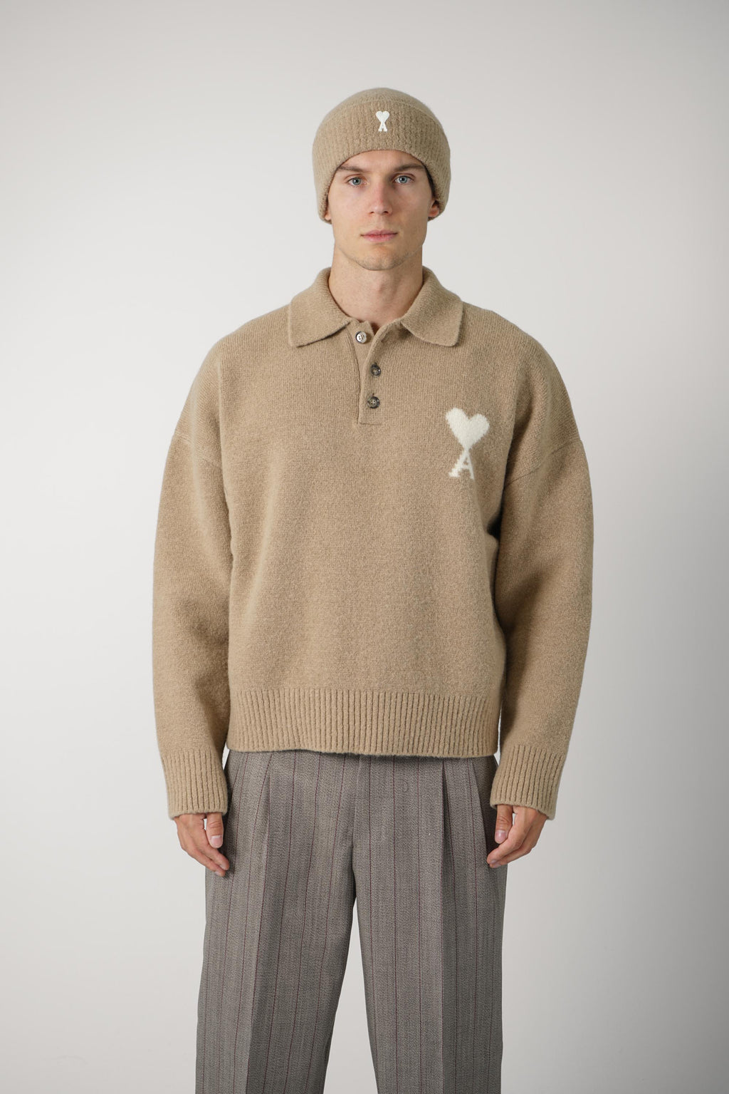 Polo Sweater with Ami de Coeur – Mastic Beige/Ecru