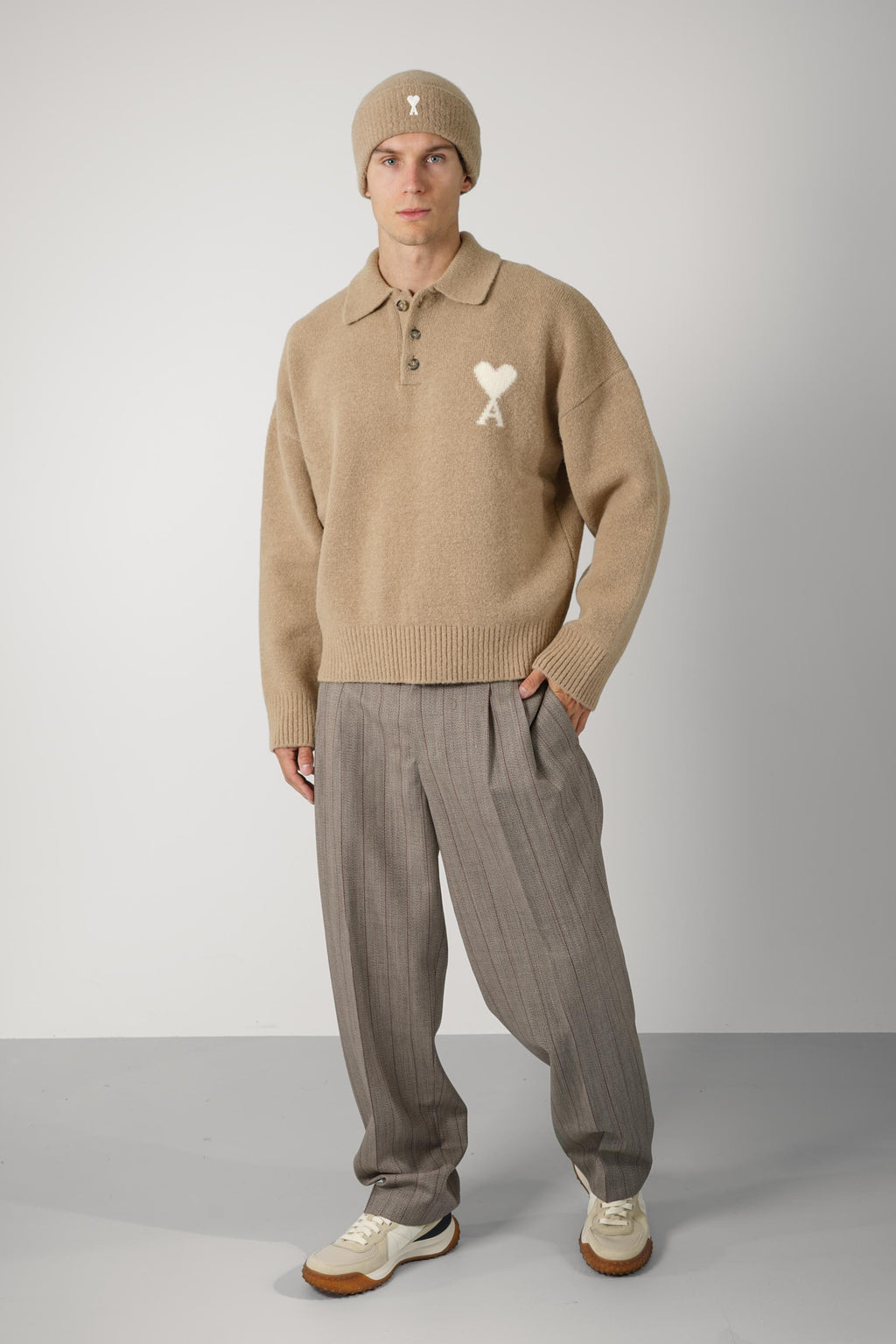Polo Sweater with Ami de Coeur – Mastic Beige/Ecru
