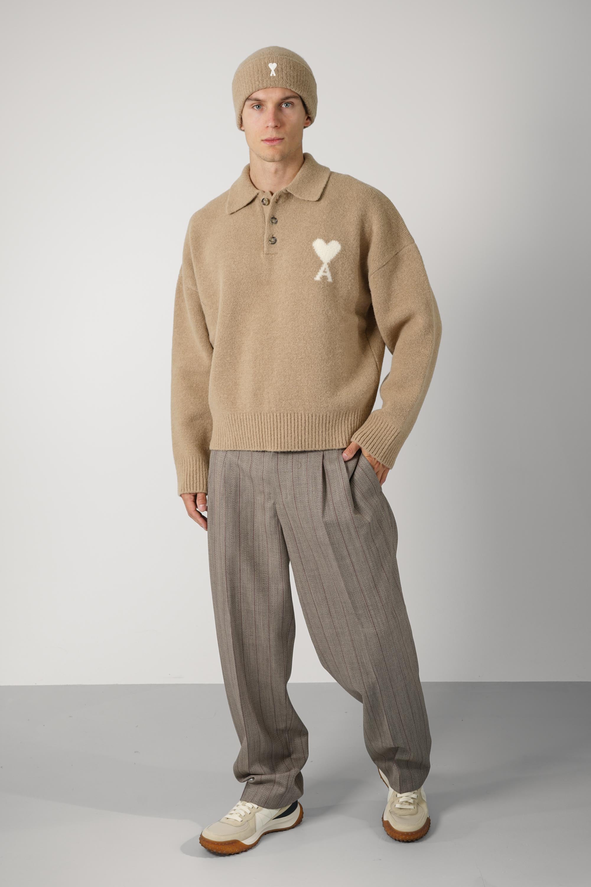 Polo Sweater with Ami de Coeur – Mastic Beige/Ecru