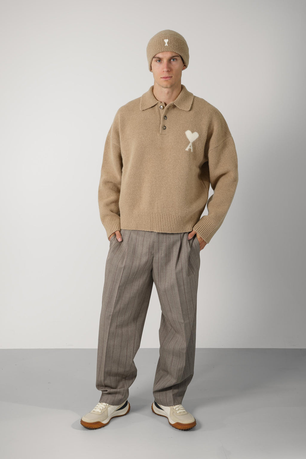 Polo Sweater with Ami de Coeur – Mastic Beige/Ecru