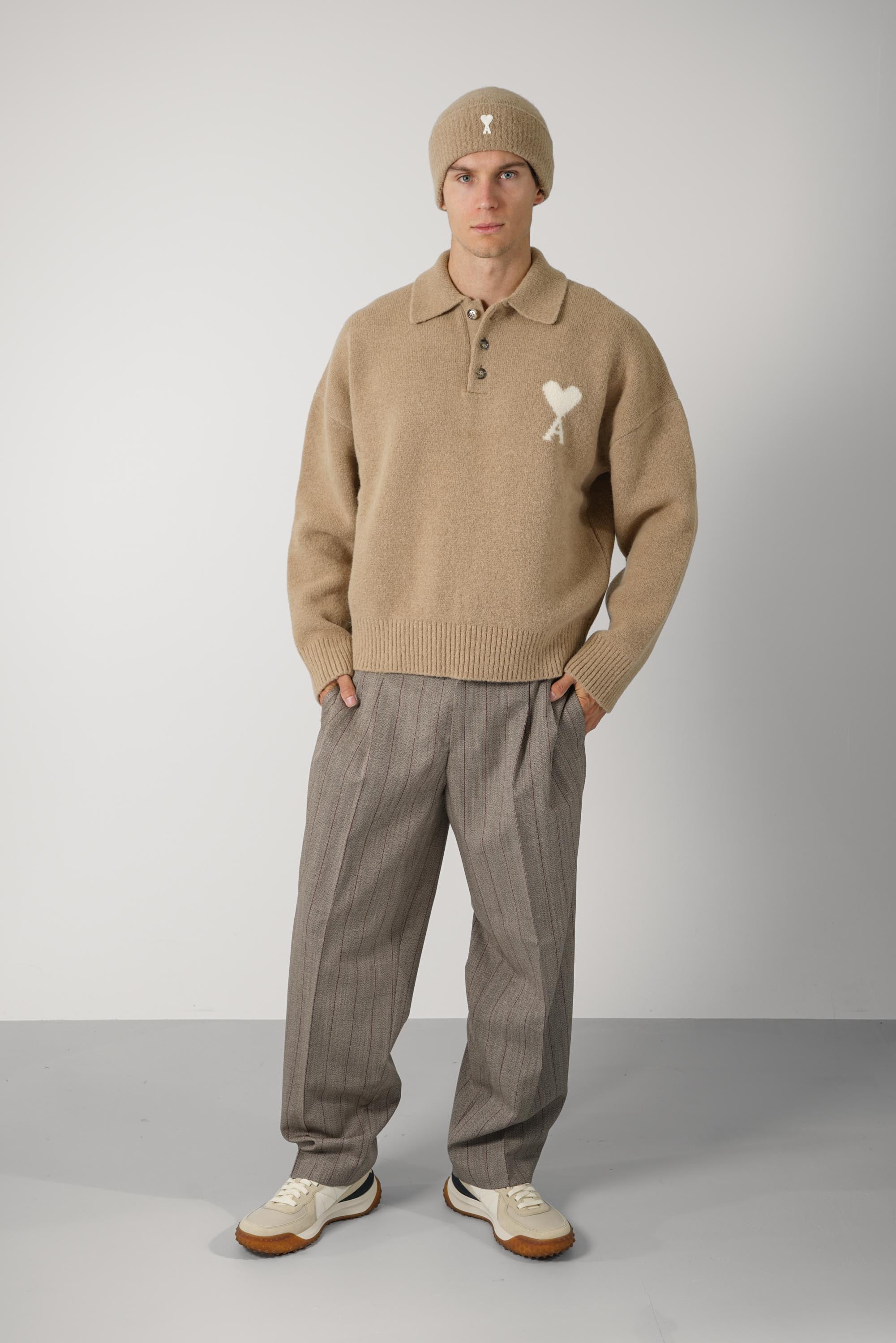 Polo Sweater with Ami de Coeur – Mastic Beige/Ecru